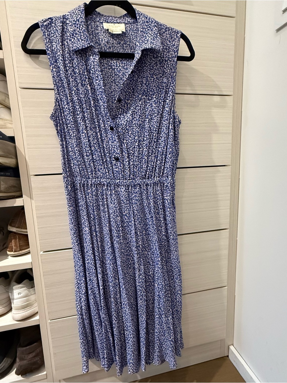kate spade Sleeveless Blue Micro-Print Midi Dress